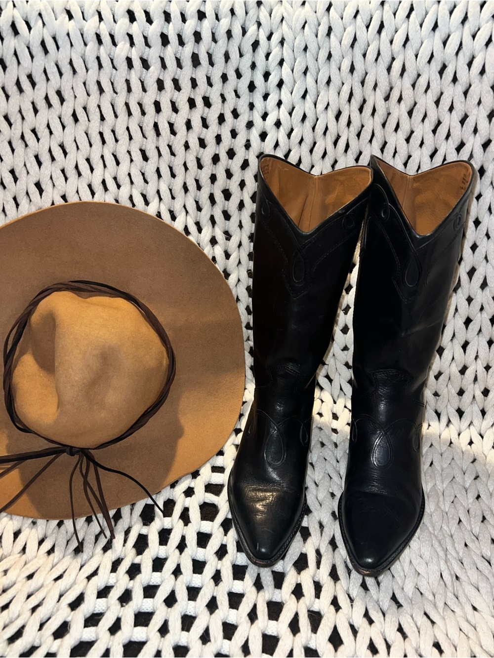 Nine West Classic Black Leather Cowboy Boots